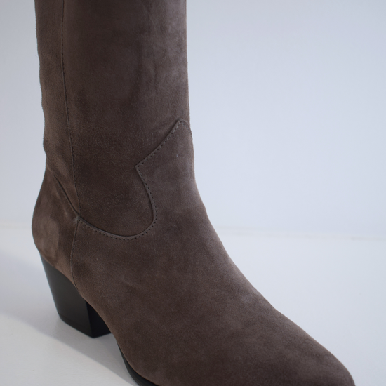 Dark taupe grey mid length cowboy inspired boot