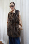 faux fur long belted brown gilet model shot