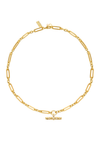 gold link necklace with cz t bar pendant