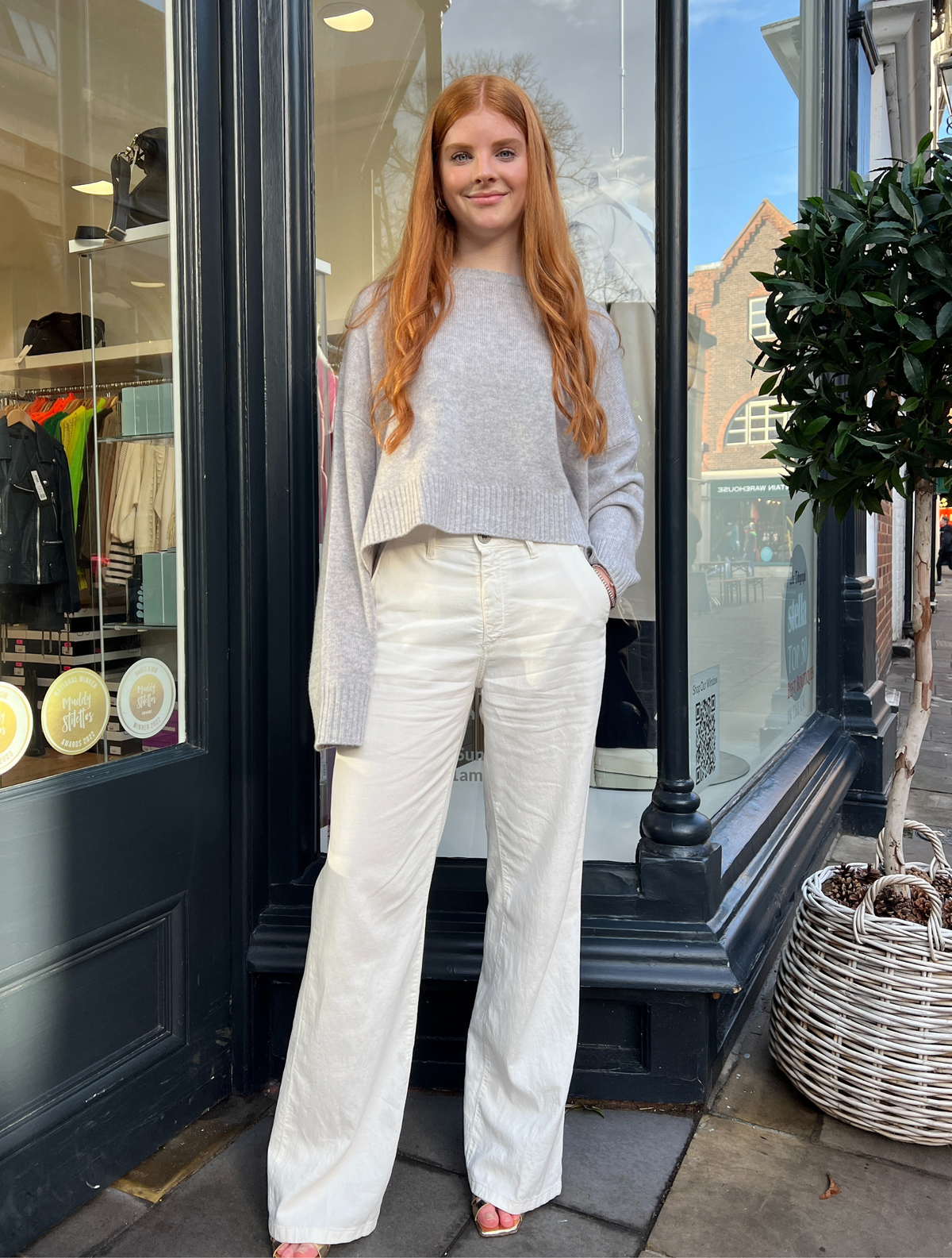 White cotton full length trousers 