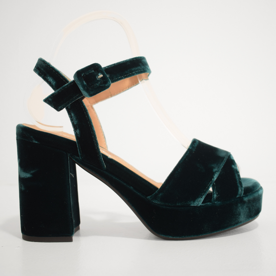 Deep green velvet platform sandals