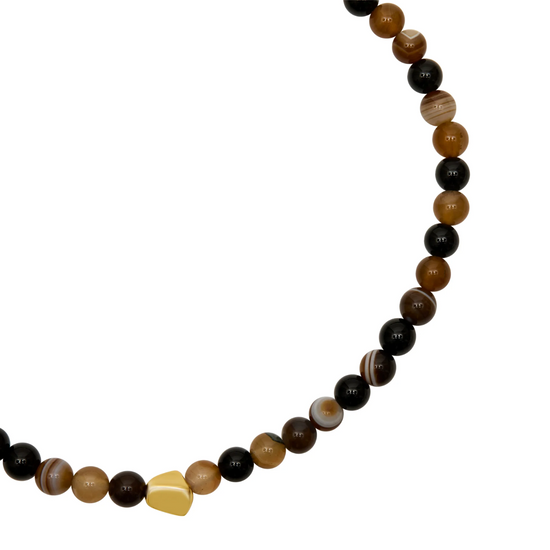  chocolate brown multi stone choker necklace with golden nugget in centre and lobster clasp close up