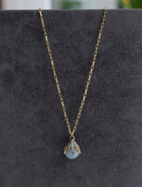 Gold chain necklace with a aquamarine claw