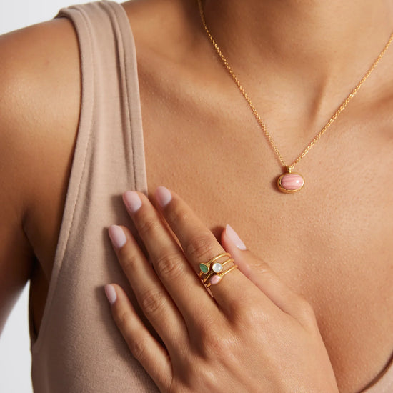 pink opal pendant necklace on a sterling silver gold plated chain