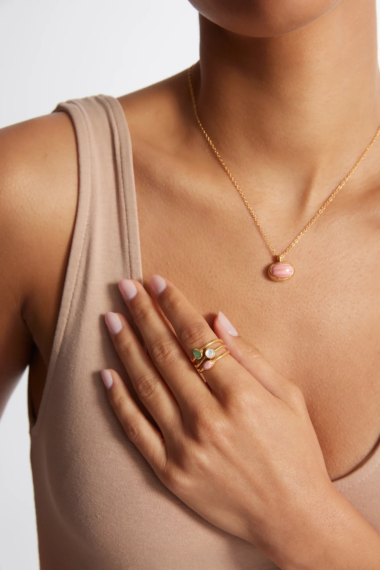 pink opal pendant necklace on a sterling silver gold plated chain