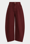 A pair of wide-leg cropped pants in a deep burgundy color, shown against a plain light gray background.