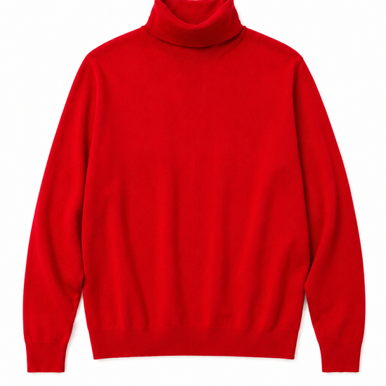 Red turtleneck sweater on a white background