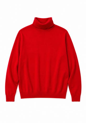 Red turtleneck sweater on a white background