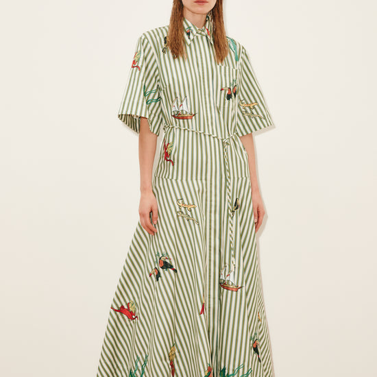 elbow length sleeve maxi shirt dress with stripes from alemais