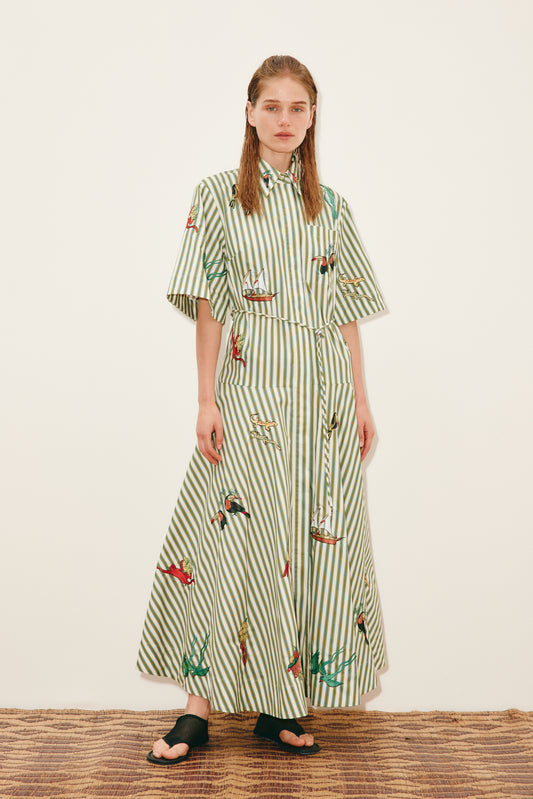 elbow length sleeve maxi shirt dress with stripes from alemais