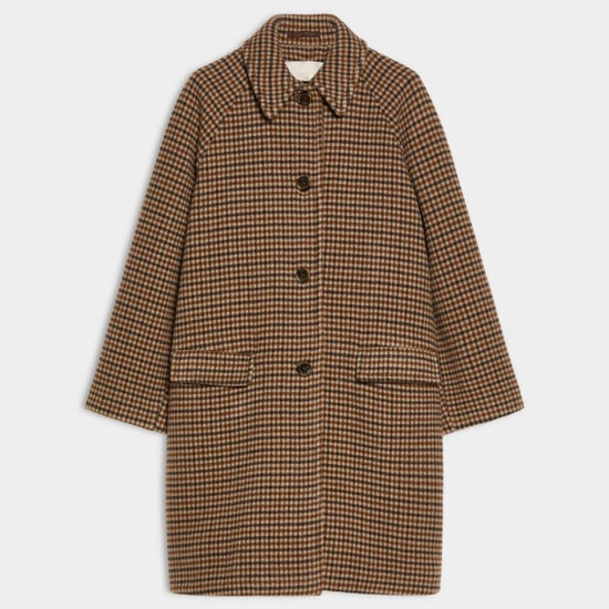 Brown check wool coat on a white background