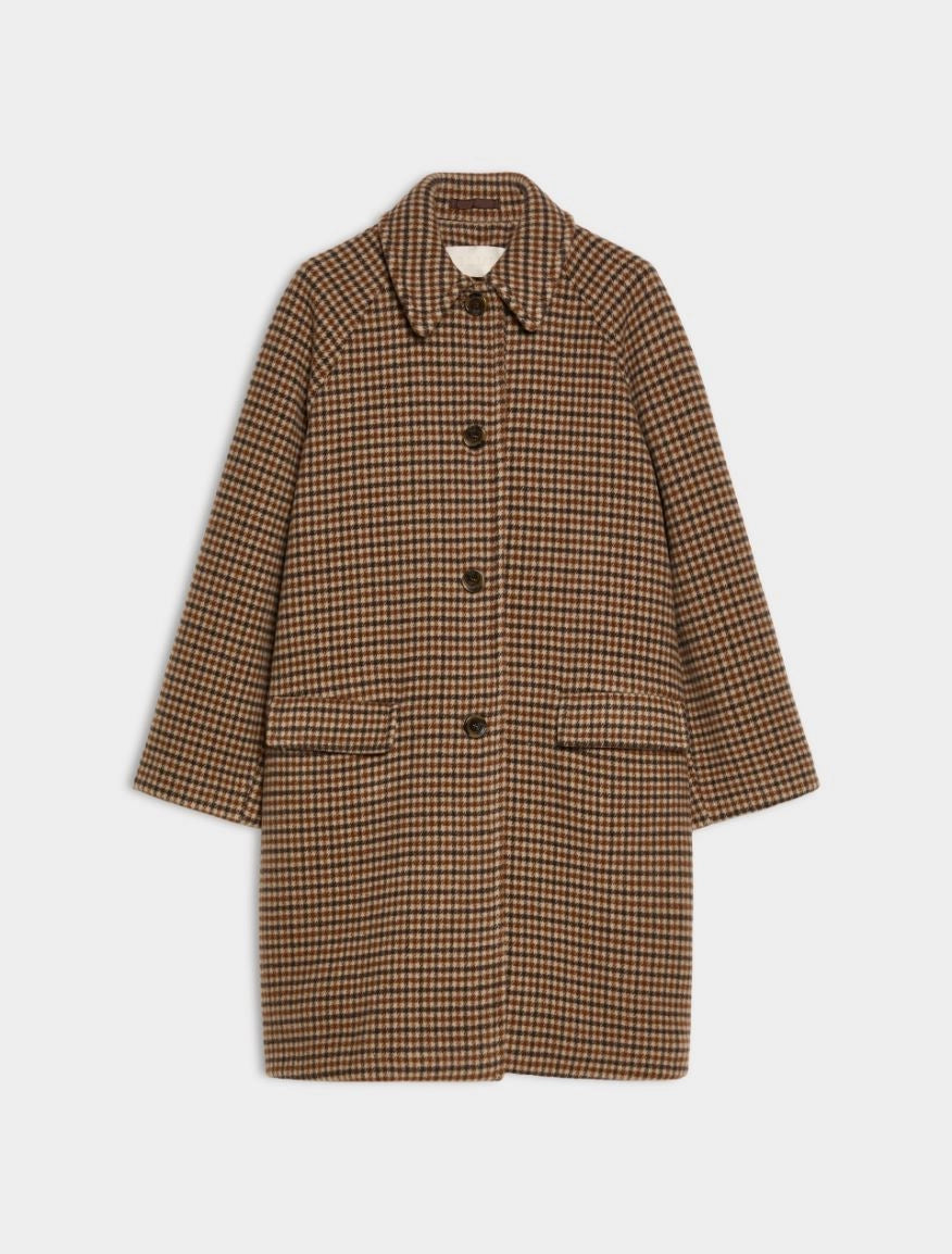 Brown check wool coat on a white background