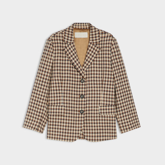 Checkered blazer on a light gray background