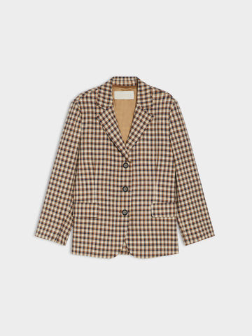 Checkered blazer on a light gray background