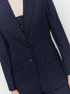 Close up of navy pinstripe jacket