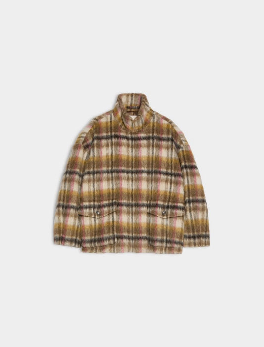 khaki and pink check coat on a white background