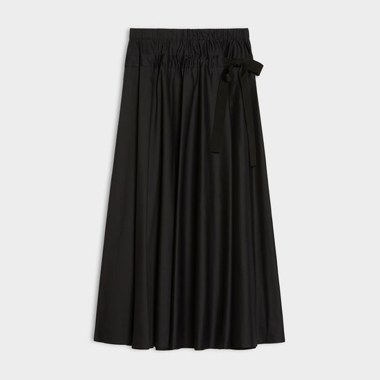 Black skirt with a tie waist on a white background