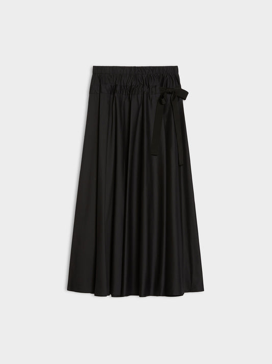 Black skirt with a tie waist on a white background