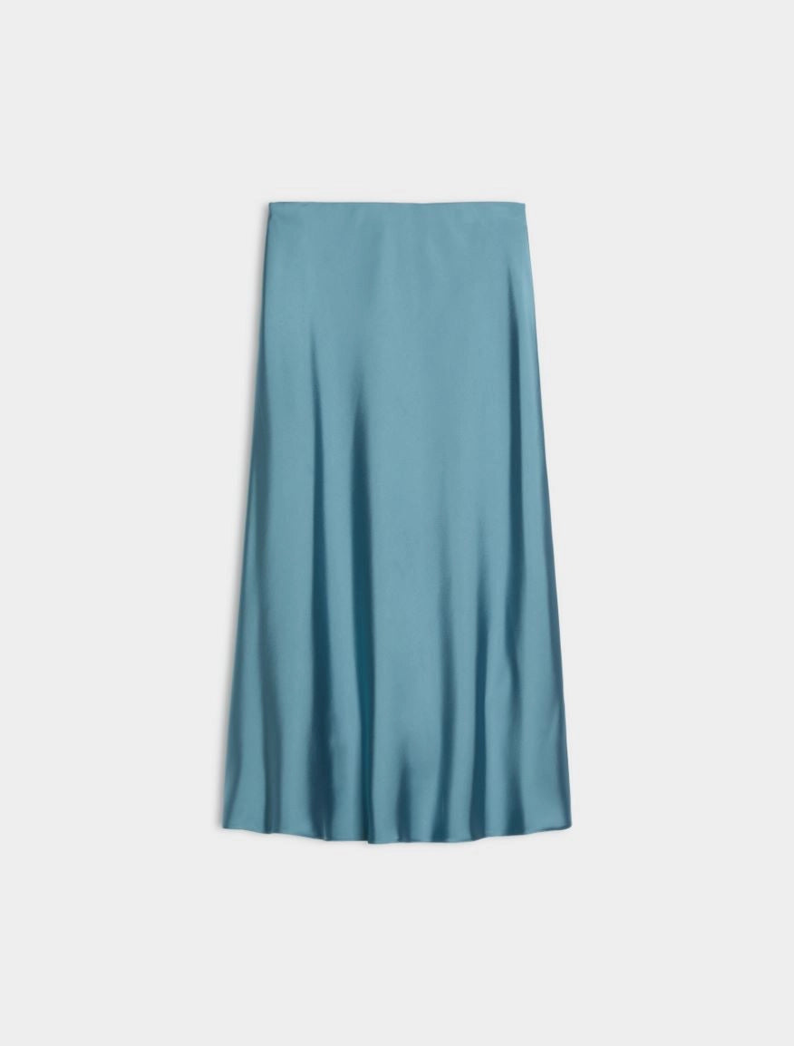 light blue satin skirt on white background