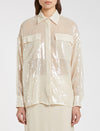 Sheer ivory sequin shirt with 2 chest pockets