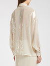 Sheer ivory sequin shirt with 2 chest pockets rear view