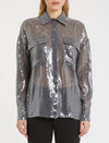 Sheer grey sequin shirt with 2 chest pockets