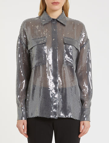 Sheer grey sequin shirt with 2 chest pockets
