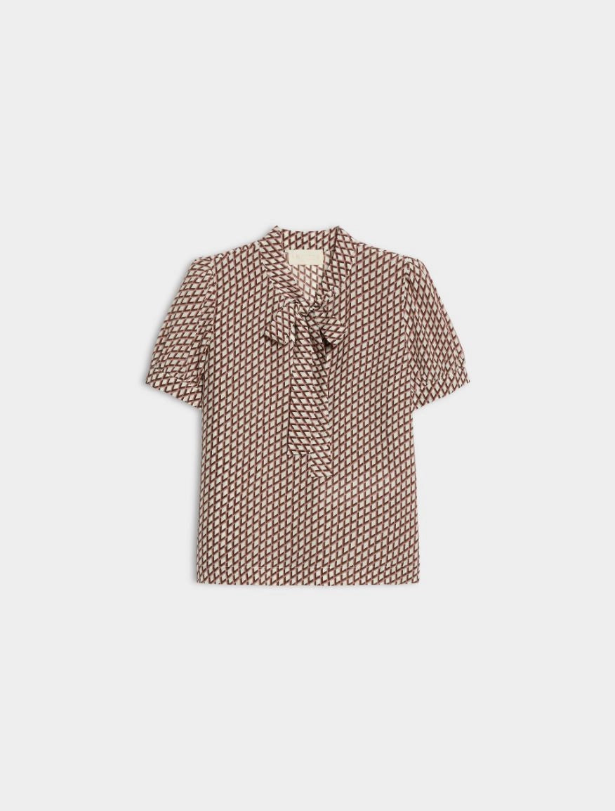 geometric blouse with neck tie on white background