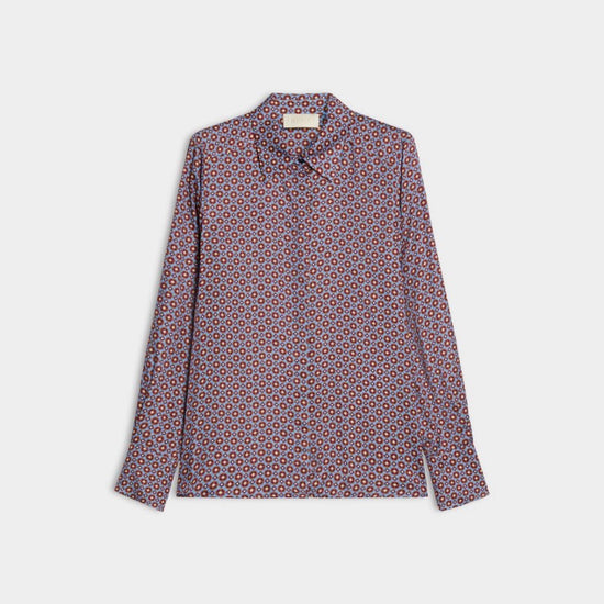 blue and red pattern shirt on a white background