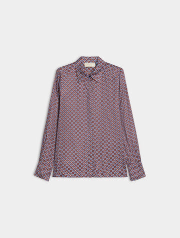 blue and red pattern shirt on a white background