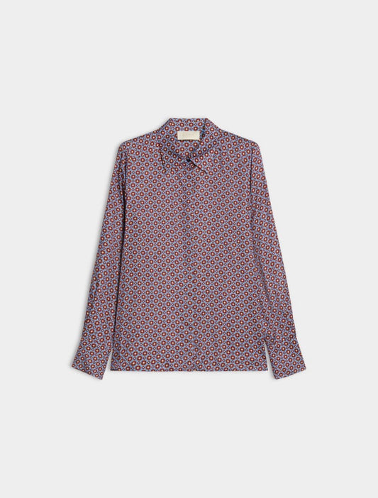 blue and red pattern shirt on a white background