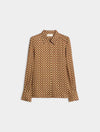 geometric brown and cream shirt on a white background