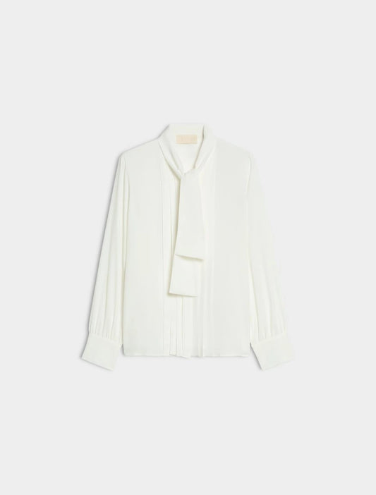 white blouse with neck tie on white background