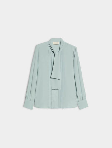 green blouse with neck tie on white background 