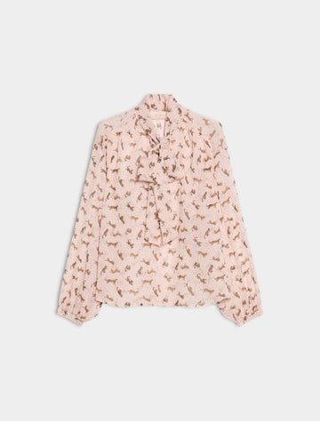 pink blouse with tigers printed on it 