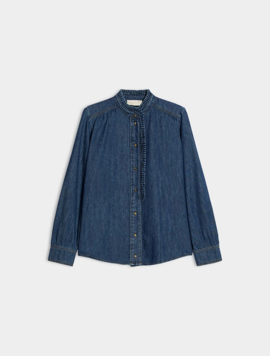 Denim shirt on white background