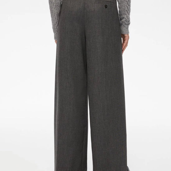 Rear vieGray wide-leg pants worn by a person on a white background
