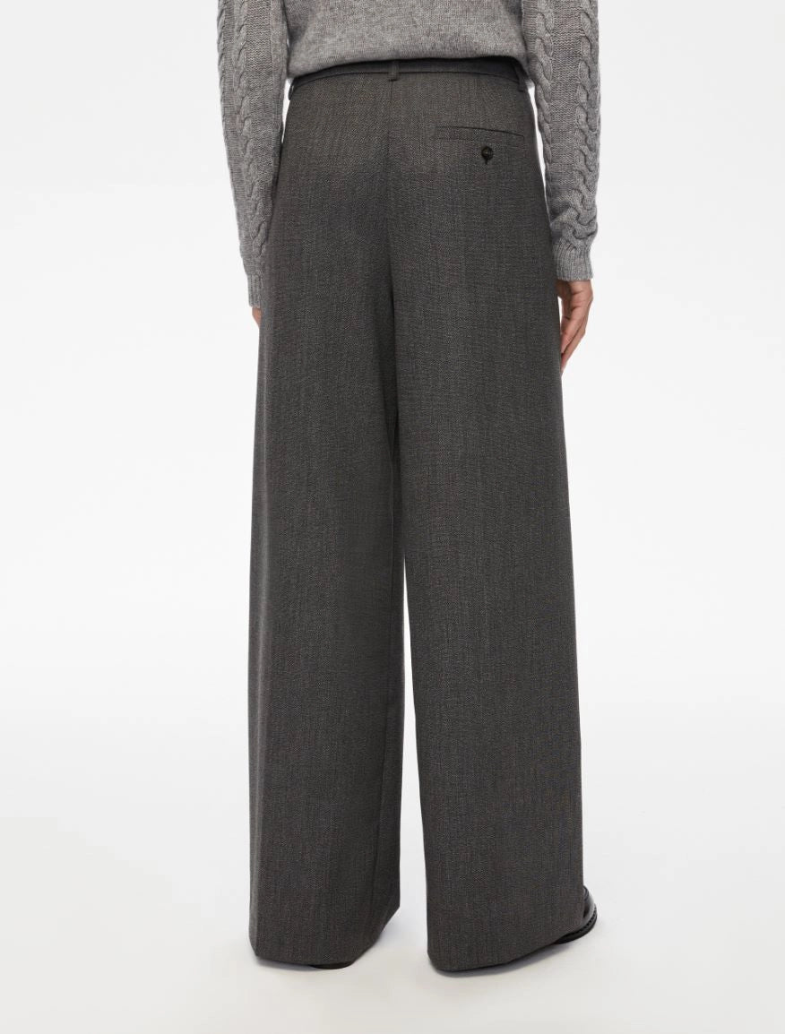 Rear vieGray wide-leg pants worn by a person on a white background