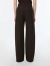 A model shown from the back wearing dark brown wide-leg trousers, photographed against a clean white studio background.