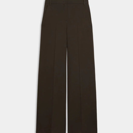 Dark brown wide-leg cropped trousers shown flat against a light gray background.