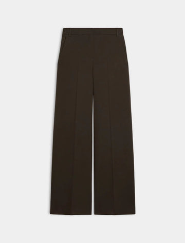 Dark brown wide-leg cropped trousers shown flat against a light gray background.