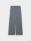 A pair of wide-leg gray trousers shown flat against a light gray background.