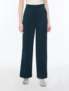 Navy blue wide-leg pants worn by a person on a white background