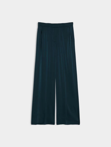 Blue satin trousers on a white background
