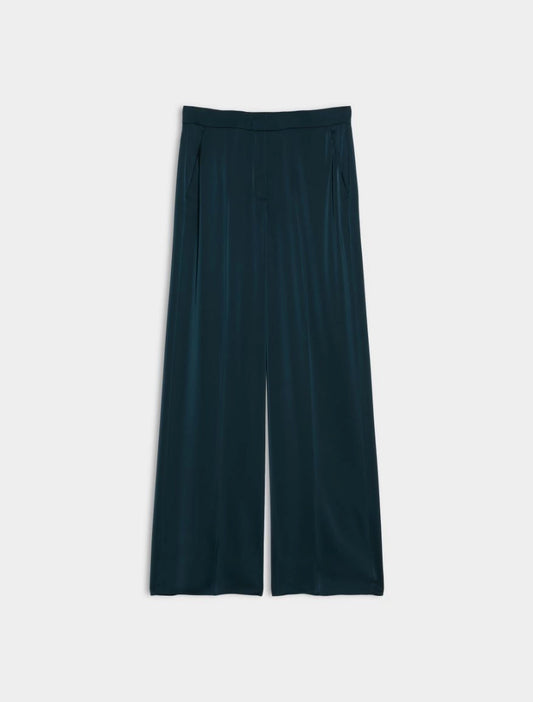 Blue satin trousers on a white background