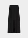 Black wide-leg cropped trousers with a high waist and front pleats, shown flat against a light gray background.