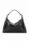 A black leather slouchy hobo handbag with gold-tone hardware and a single shoulder strap, photographed against a plain white background.