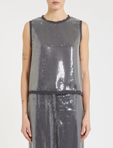 round neck grey sequin sleeveless top