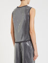 round neck grey sequin sleeveless top rear view