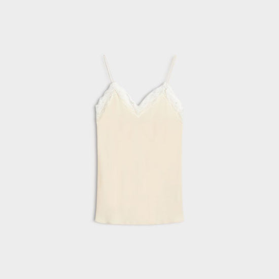 cream lace cami on white background